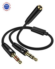 Headphone Mic Splitter for PC 3.5mm Female to 2 Male Adapter Y Separator Braided