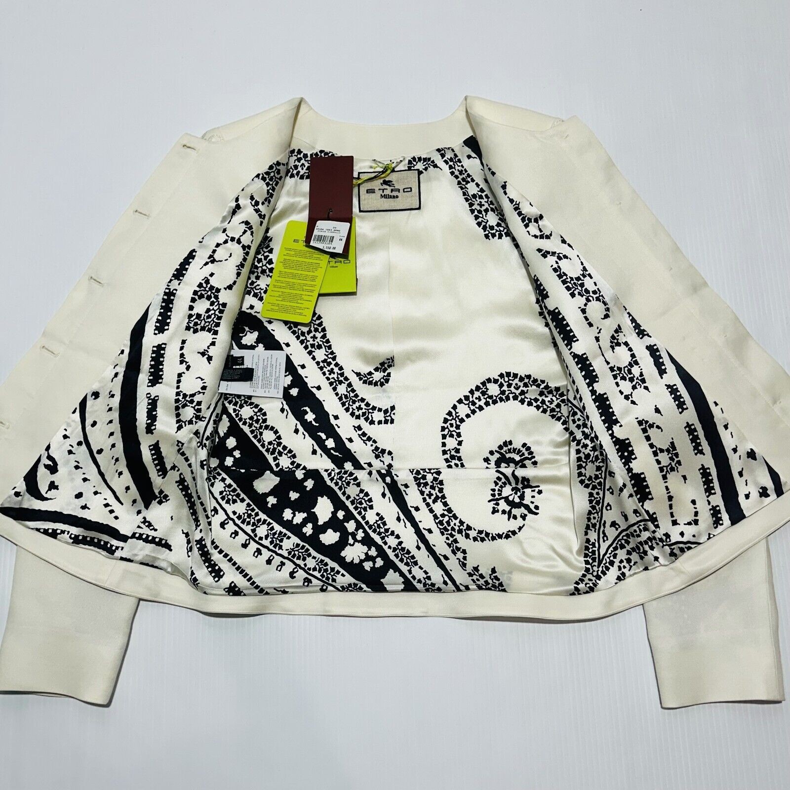 ETRO 44 US/8 Milano Jacket White Silk Lined embroidered Button Front NWT $3550 image 8