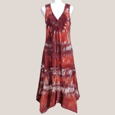 NWT Elden Tie Dye Asymmetrical Dress Rayon Fairy Rust Red Hand-Dyed | Sz S