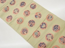 7698355: JAPANESE KIMONO JAPANESE NAGOYA OBI / CHIKUZEN HAKATA / WOVEN FLORAL PL