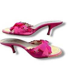 Y2k Coach Pink 2005 Suede Bow Kitten Heel Pumps Sandals Sz 8 Vtg
