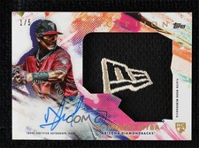 2020 Topps Inception Hat New Era Logo 1/5 Domingo Leyba Jumbo Patch Auto 4wf