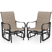 Outdoor Glider Chairs Set of 2 w/High Backrest Mesh Fabric Metal Frame for Porch
