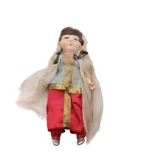 Vintage Handmade Belly Dancer Doll With Red Pants  Gold Trim Sheer Veil And Pai