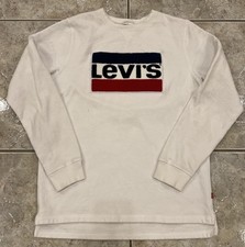 Men's M Levi's Sweatshirt Red Tab Spell Out Crew Neck Fleece Pullover Vtg White
