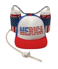 USA Merica Drinking Cap Adjustable Size Hat with Straw for Soda or Beverage G...