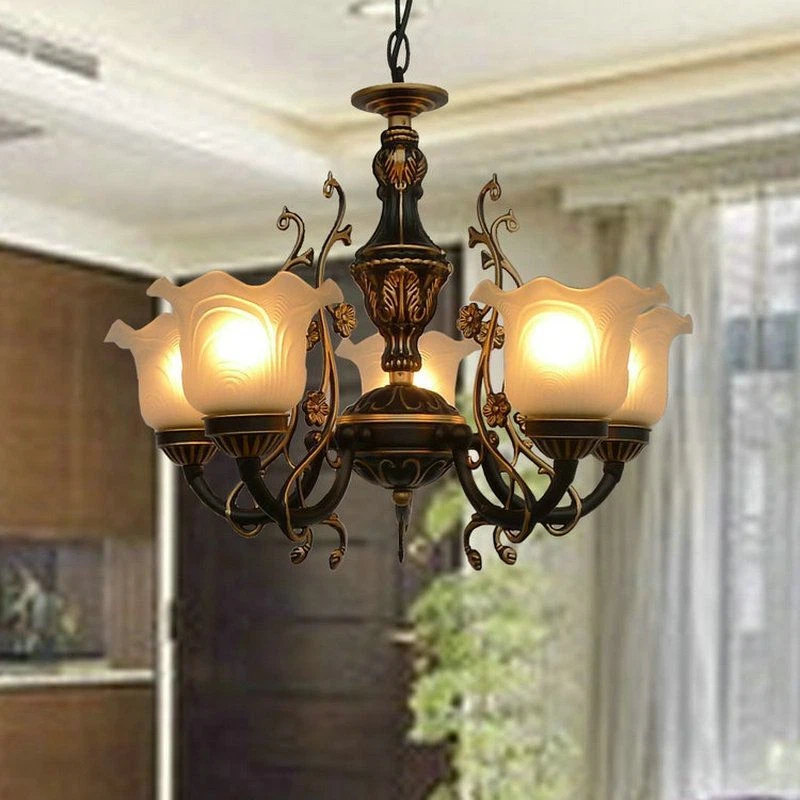 European Chandelier Living Room Light Retro Ceiling Lighting Glass Pendant Lamp - Image 3 of 4
