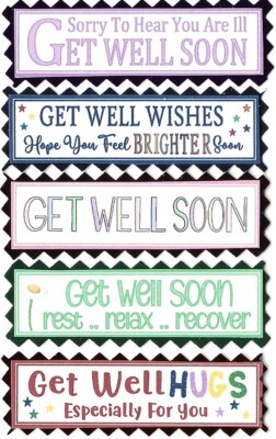 5 GET WELL SOON Grußkarten Handwerk Sammelalbum Spruch Nachricht Banner Tags