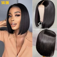 Black Straight Hair Heat Resistant Short Bob Glueless Synthetic Lace Front Wigs