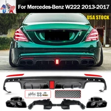 SPORT Style Rear Bumper Diffuser W/Exhaust Tip For Mercedes Benz W222 2013-2017