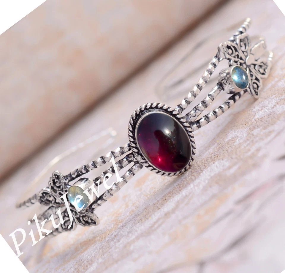 Großes Granat & Labradorit Edelstein 925 Sterling Silber Armband für Liebe Ge... - Bild 4 von 4