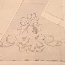 Asciugamani di lino, bagno set Sfilato Siciliano, Corredo Anni 60.