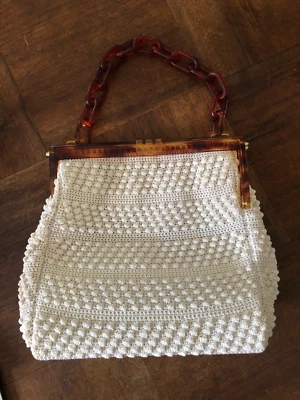 ANCIEN SAC A MAIN FAIT AU CROCHET, FERMOIR POIGNÉE BAKÉLITE , VINTAGE - Photo 1/4