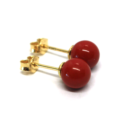 Pendientes Oro Amarillo O Blanco, 18K, Esfera Pasta De Coral Rojo Intenso De 7MM - Imagen 6 de 8
