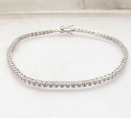 3 mm CZ pierre de zircon bracelet cheville cheville anti-tarnissement argent 925 réel  - Photo 1/4