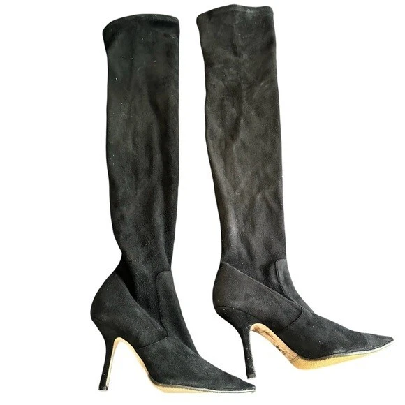Bottes à talons aiguilles Dior en daim noir pointure 42