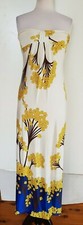 Vintage Review Womens Ivory/Yellow/Blue Stretch Knit Retro Maxi Dress Size 8