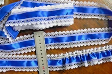 Lace 50mmW 4Met WHITE & DBLUE Satin 3mm Insert Ribbon or Knitting TwinHole LKA
