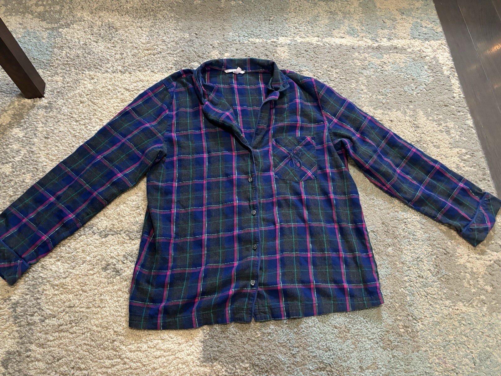 Victoria's Secret Night Shirt Cotton Modal Colorful Plaid Relaxed Fit size Large