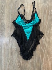 Andrea Kristoff for Escante Vintage Black  Teal lace body suit Small