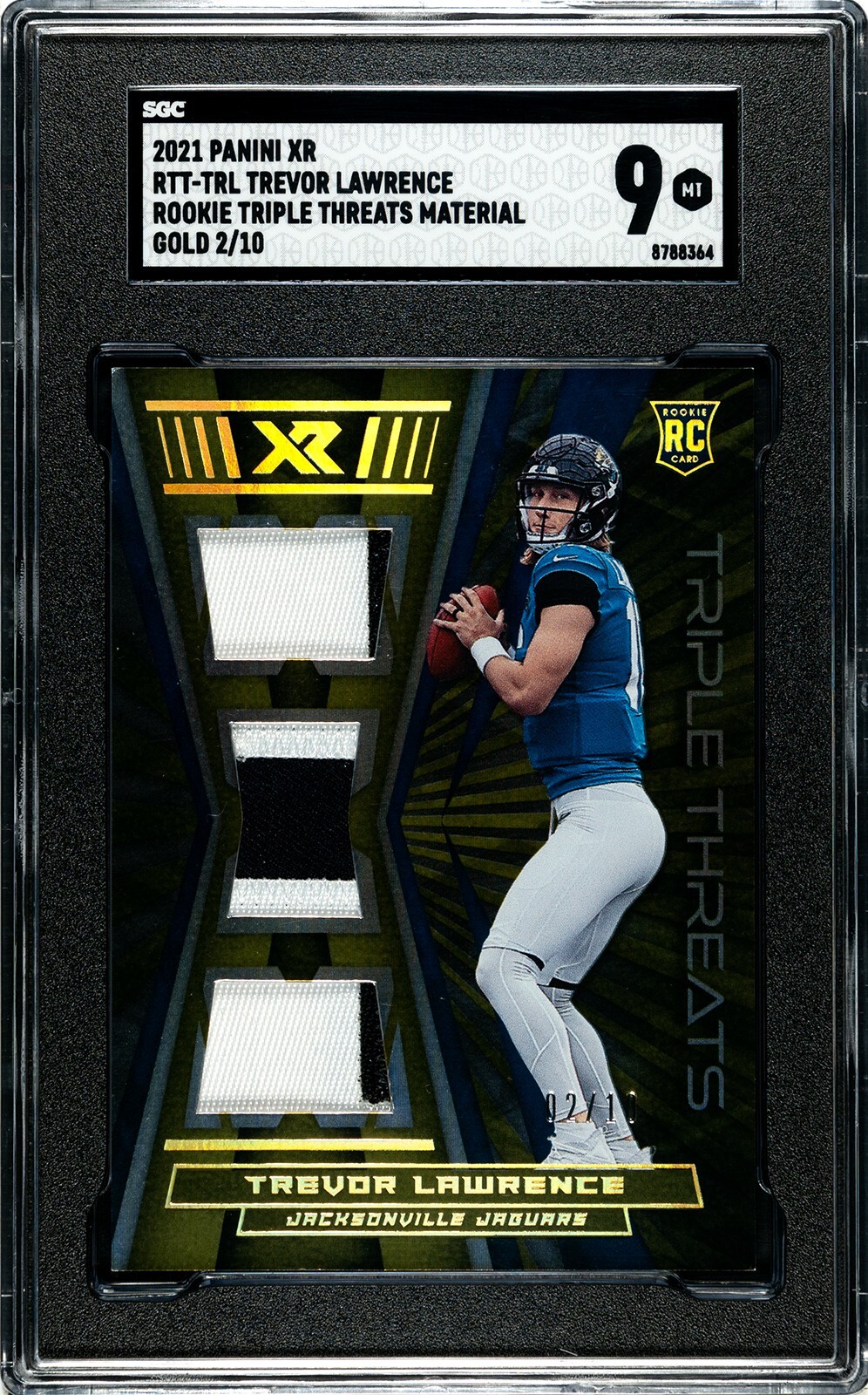 Trevor Lawrence Panini XR Rookie Triple Threats Materials #RTTTRL Gold