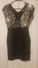 BODY C - BLACK SLEEVELESS SEQUIN FRONT BODYCON DRESS SIZE S     B20/