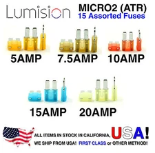 Micro2 ATR Automotive Fuses Assorted 15 pcs Lumision 5A 7.5A 10A 15A 20A Set Pak