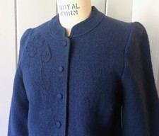 Women's Blue Giesswein Tirol Austrian Wool Jacket With Floral Applique, Size 8