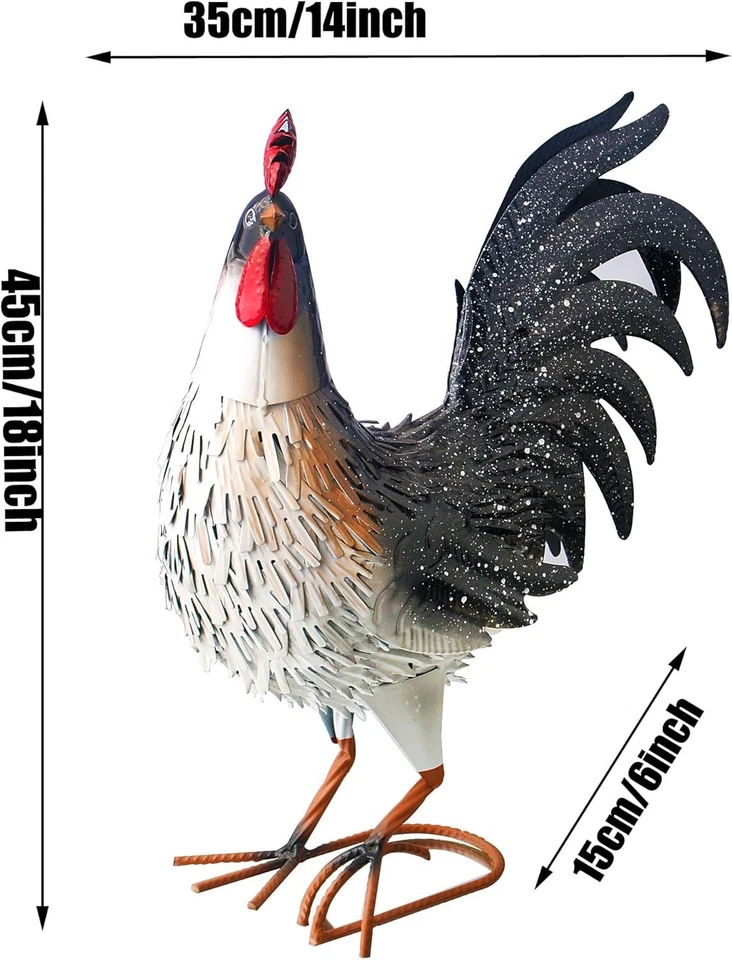 Gallo de metal jardín estatua gallo pollo patio arte exterior interior césped decoración Foto 3 de 4