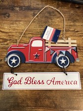 USA Truck Hanging Metal Welcome Door Sign American Flag Rustic Farmhouse
