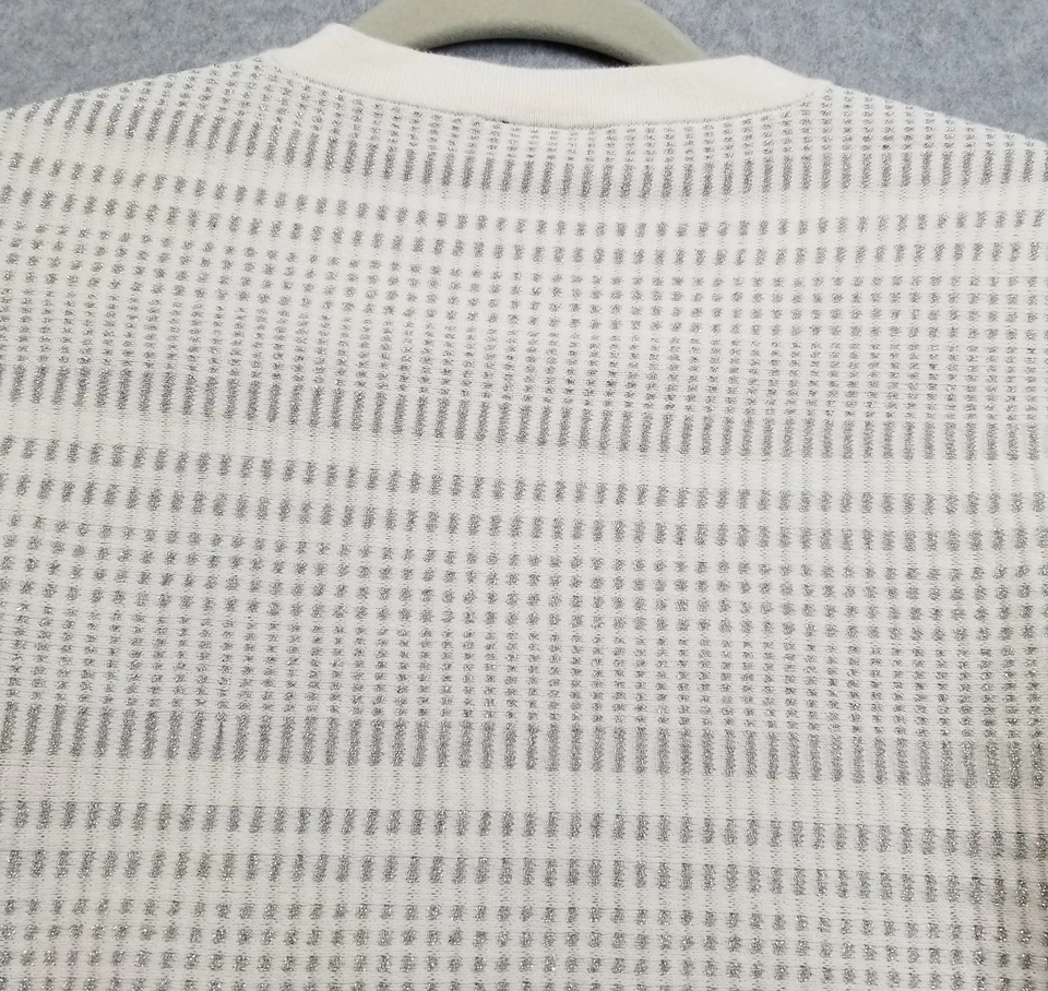 Suéter Ann Taylor Mujer Pequeño S Blanco Plateado Metálico Rayas Manga Larga Tejido Foto 4 de 4