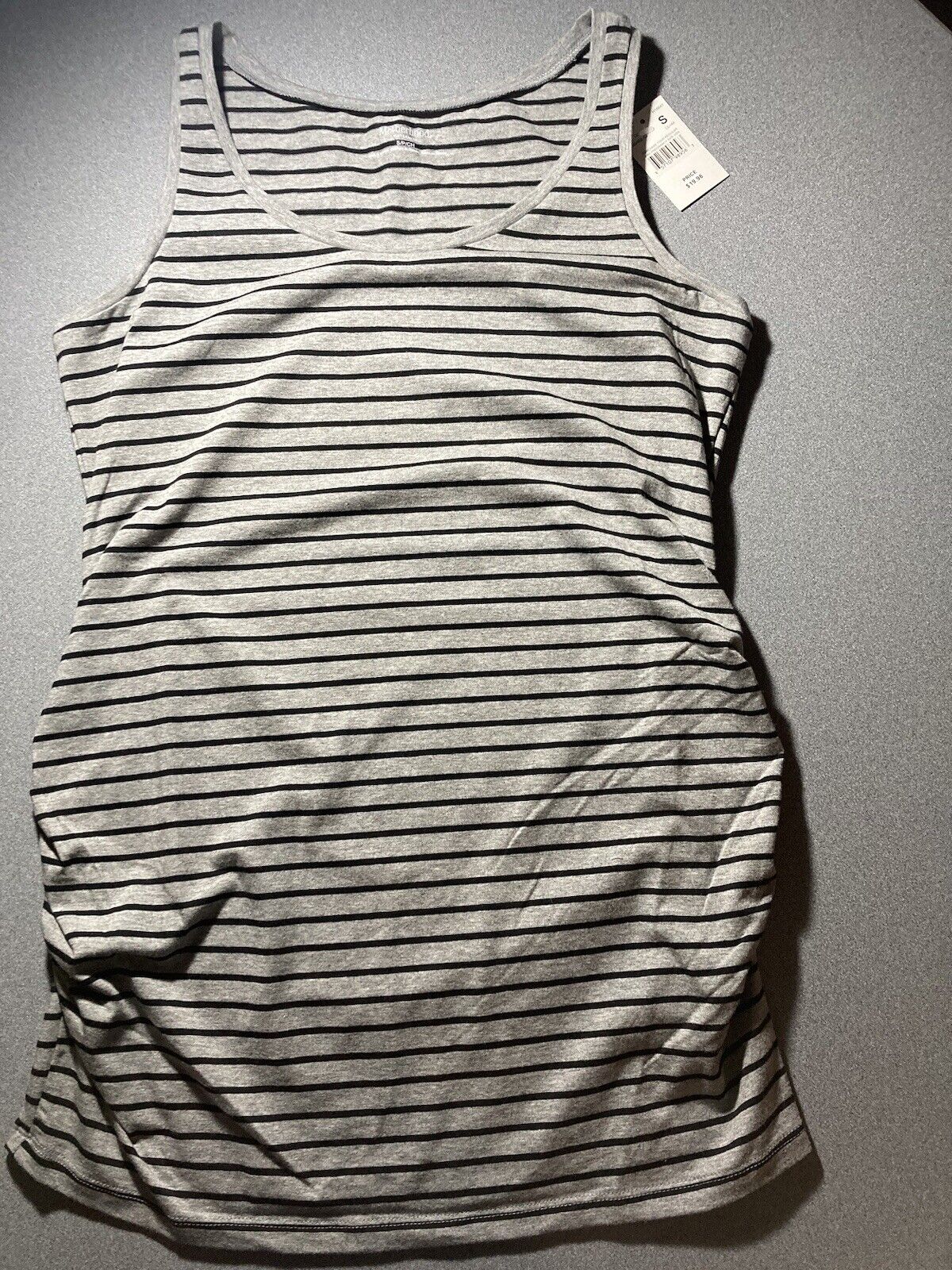 Motherhood Maternity Women’s Small gray with black striped tank top, Size Small