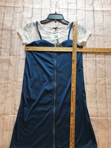 New Poof Apparel White Lace Top Blue Dress Jumper Womens Size Small - Picture 5 of 7