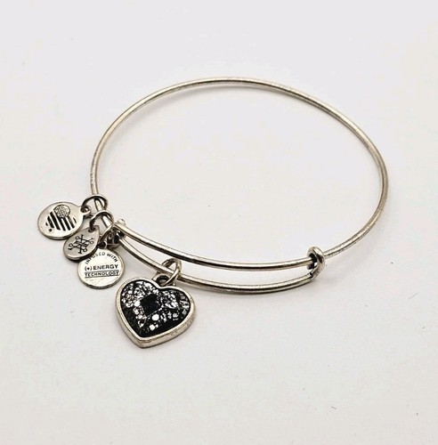 Brazalete Alex & Ani "Cristal Negro Pátina" Corazón ❤️ Plata Dije ✨️ - Imagen 1 de 9