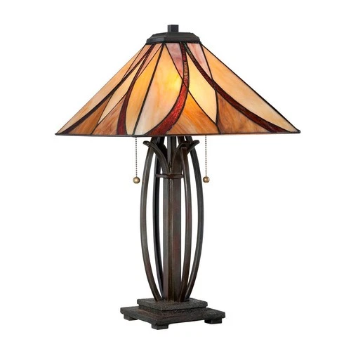 Quoizel Ashville 25" High Bronze Art Glass Tiffany-Style Table Lamp - Picture 2 of 6