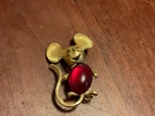 Park Lane Mouse Goldtone Pin Red Stone Brooch Jelly Belly 2.75” Vintage
