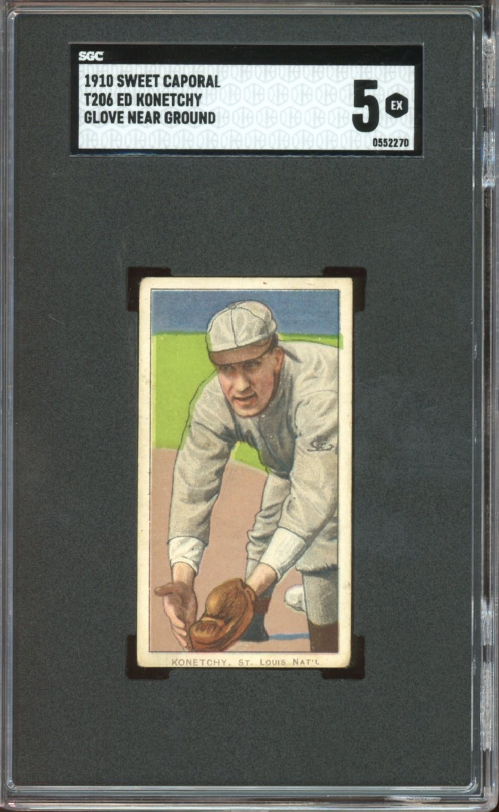 1909-11 T206 Sweet Caporal Baseball Ed Konetchy Glove Near Ground SGC 5