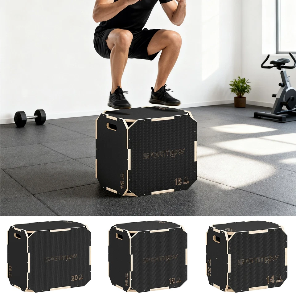 3 in 1 rutschfeste Plyo Box, plyometrische Sprungbox aus Holz - Bild 1 von 1