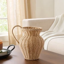 9" Faux Wood Rattan Pitcher Vase Decorative Vase for Entryway Living Room