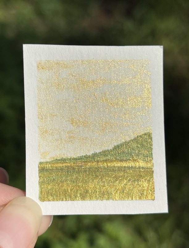 Original Artwork Miniature Watercolor Landscape Painting “Golden Hills No. 2”