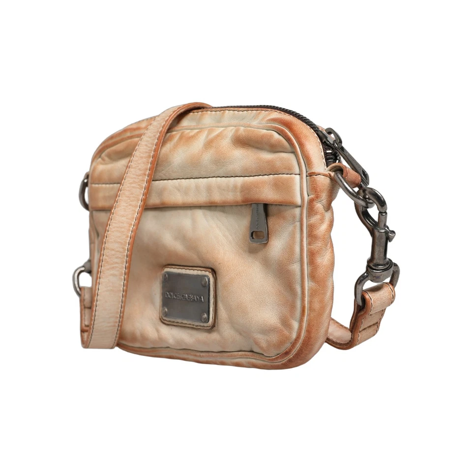 DOLCE & GABBANA Sac Beige Vintage Cuir Logo Plaque Épaule Borse Homme 2680usd - Photo 3/4