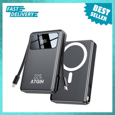 Magnetic Wireless Power Bank 10000mAh Portable Charger with 2 Built-in Cables