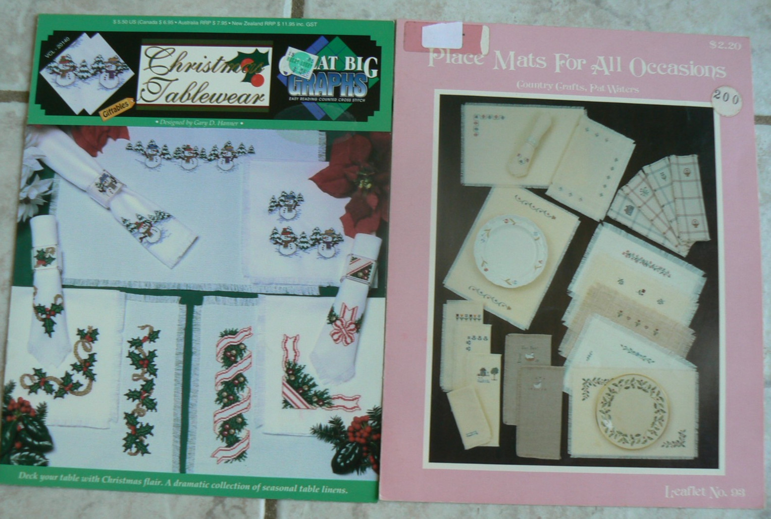 2 Cross Stitch books-Christmas Tablewear,Place Mats All Occasions VTG Country Cr