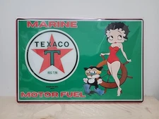 Texaco Marine Gasoline Sign, Gas Station, Garage, Auto Shop, Retro Vintage Sign 