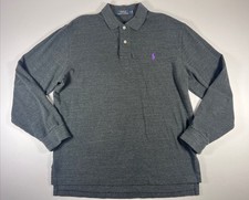Polo Ralph Lauren Men's Size Large Charcoal Rugby Polo Long Sleeve Purple Pony