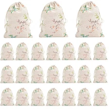 50pcs 5x7 Inch Burlap Drawstring Gift Bags - Floral Fabric Packaging for Jewe...