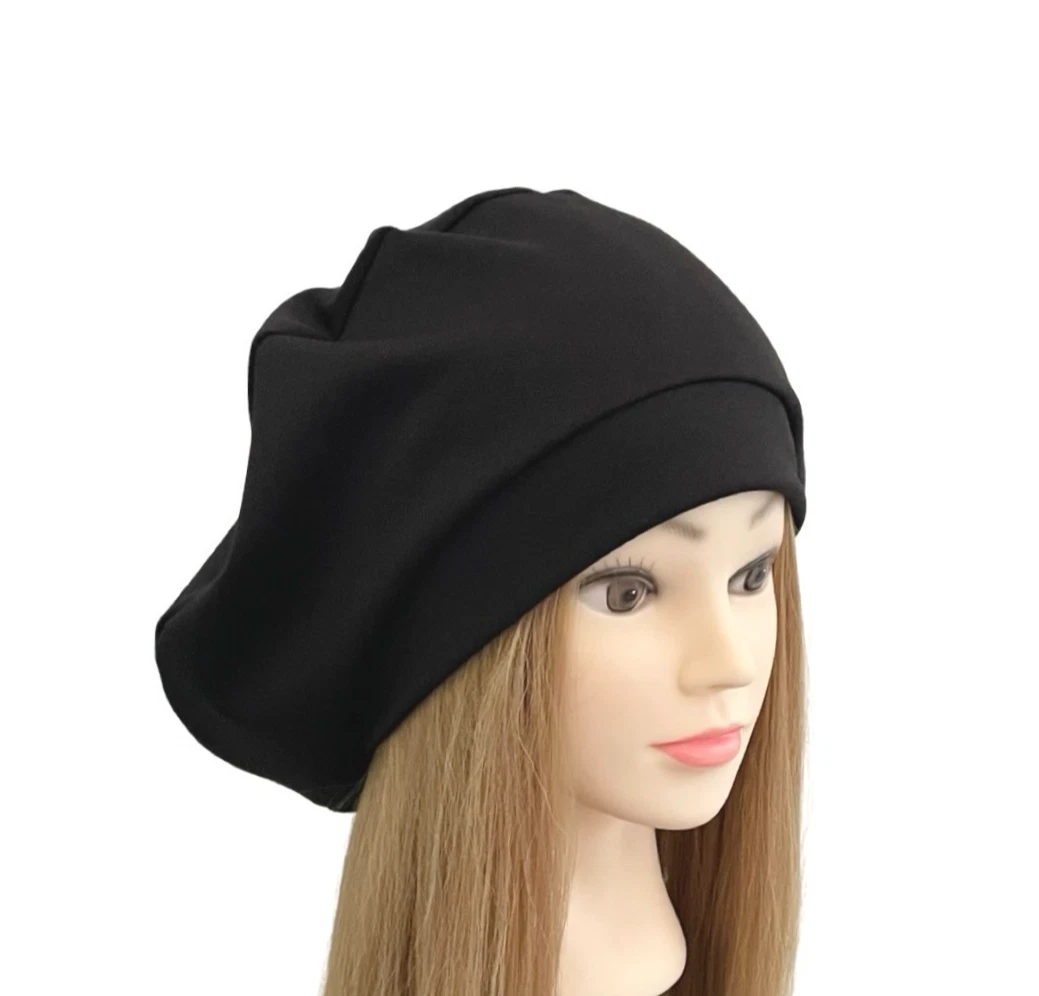 Black slouchy jersey beret hat Unlined lightweight tam beret cap for women