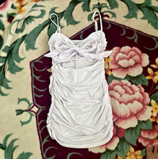 Sexy White Ruched Bow open Front Slip stretchy preloved club wear mini M Dress