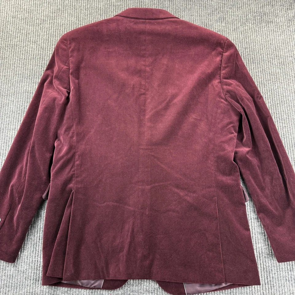 J Ferrar Slim Blazer Mens 44R Burgundy Velvet Sport Coat Two Button Double Vent - Image 2 of 4