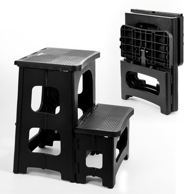 Ligebul 2-Step Stool Foldable, Plastic Steps 2 Step-13''L×15''W×17''H, Black